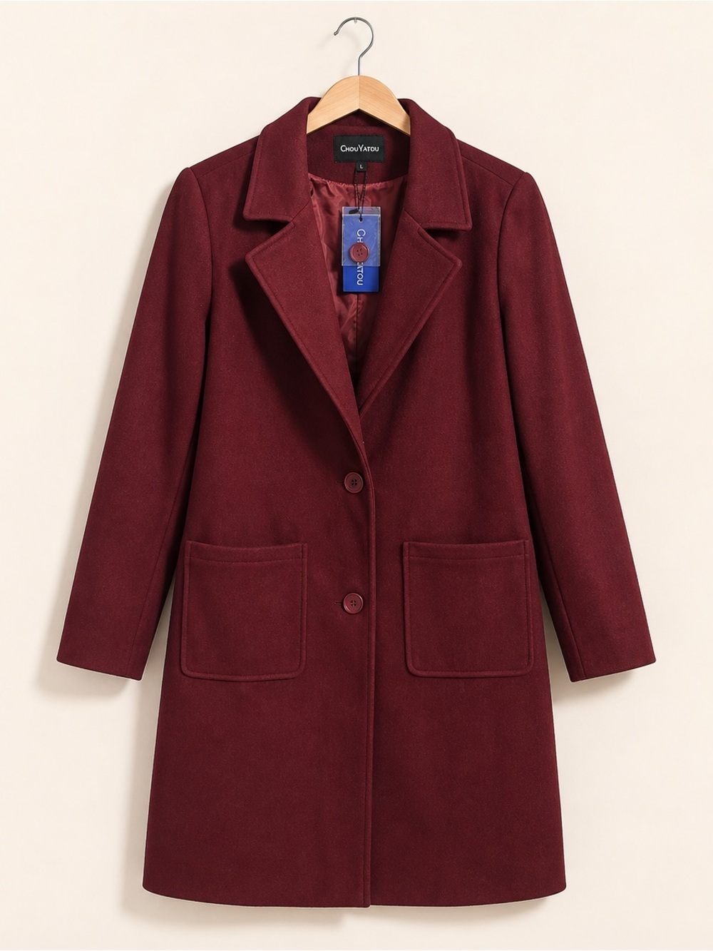 ChouYatou Women's Burgundy Single-Breasted Pea Coat